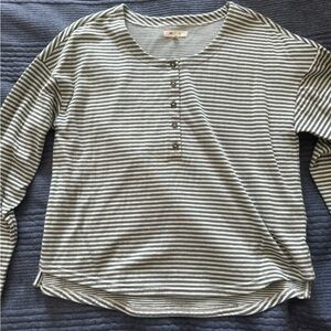 Madewell Olive and White Striped Long Sleeve Tee